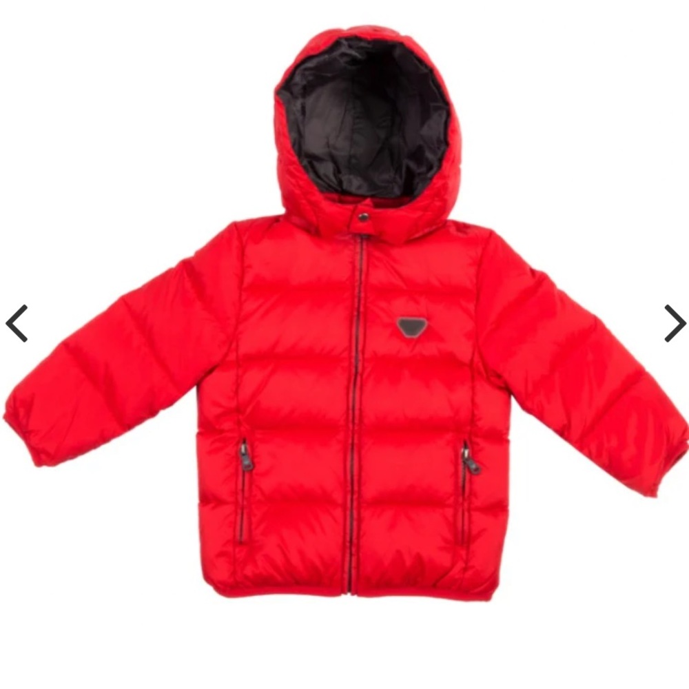 Vibrant Red down-filled puffer jacket by Armani Baby.